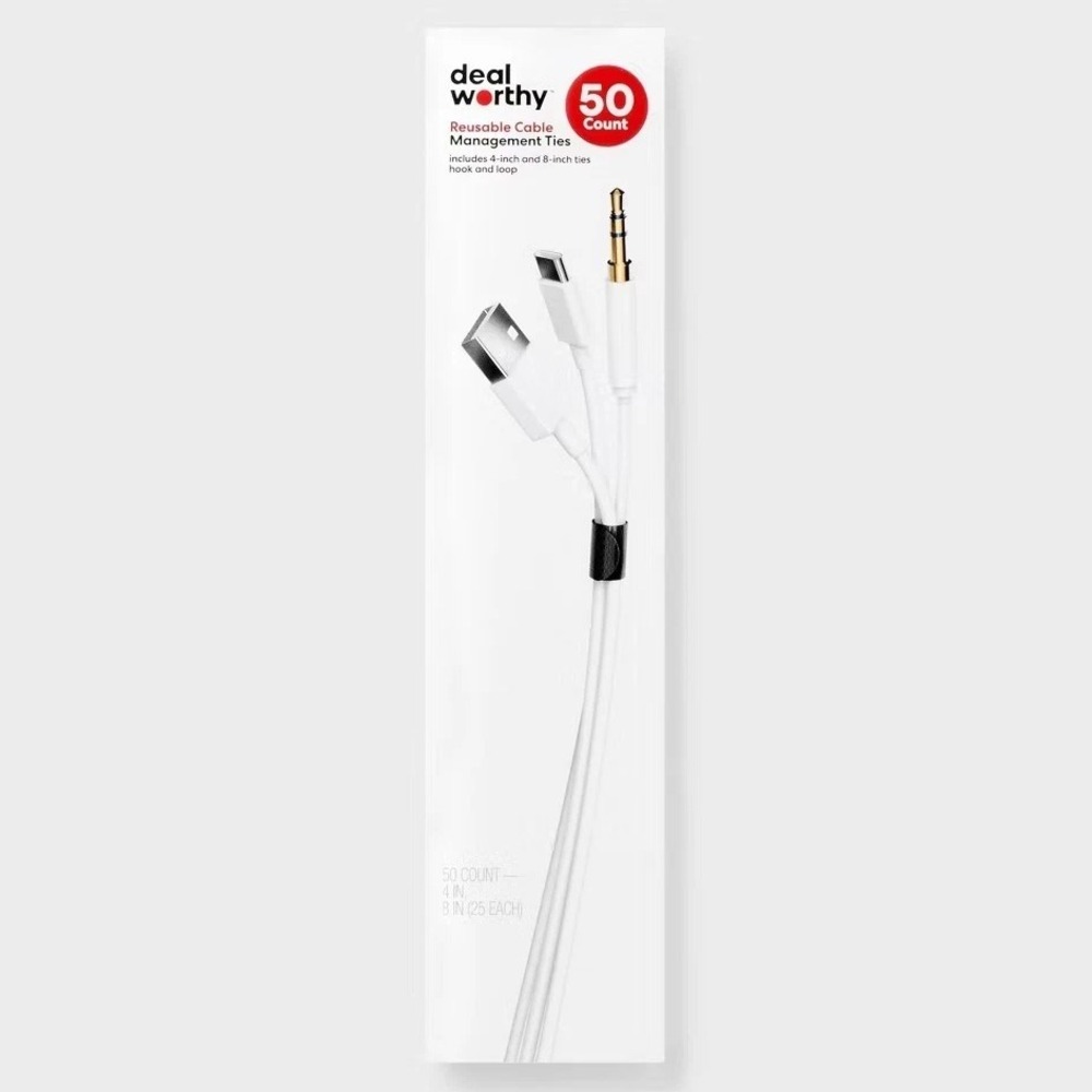 Dealworthy Reusable Cable Ties Black & White: Cord Organizer (25x 4" 25x 8")